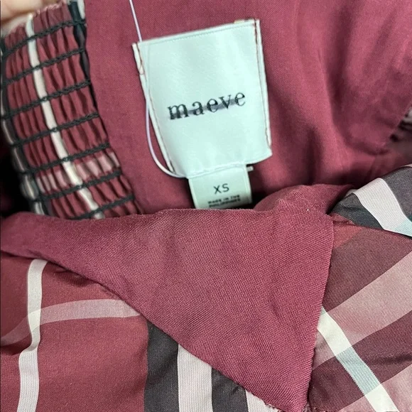 Anthropologie Maeve maroon plaid tartan burgundy mini dress size XS New - Picture 4 of 4